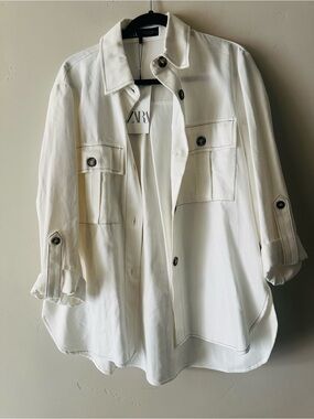 Zara White Utility Shirt Jacket